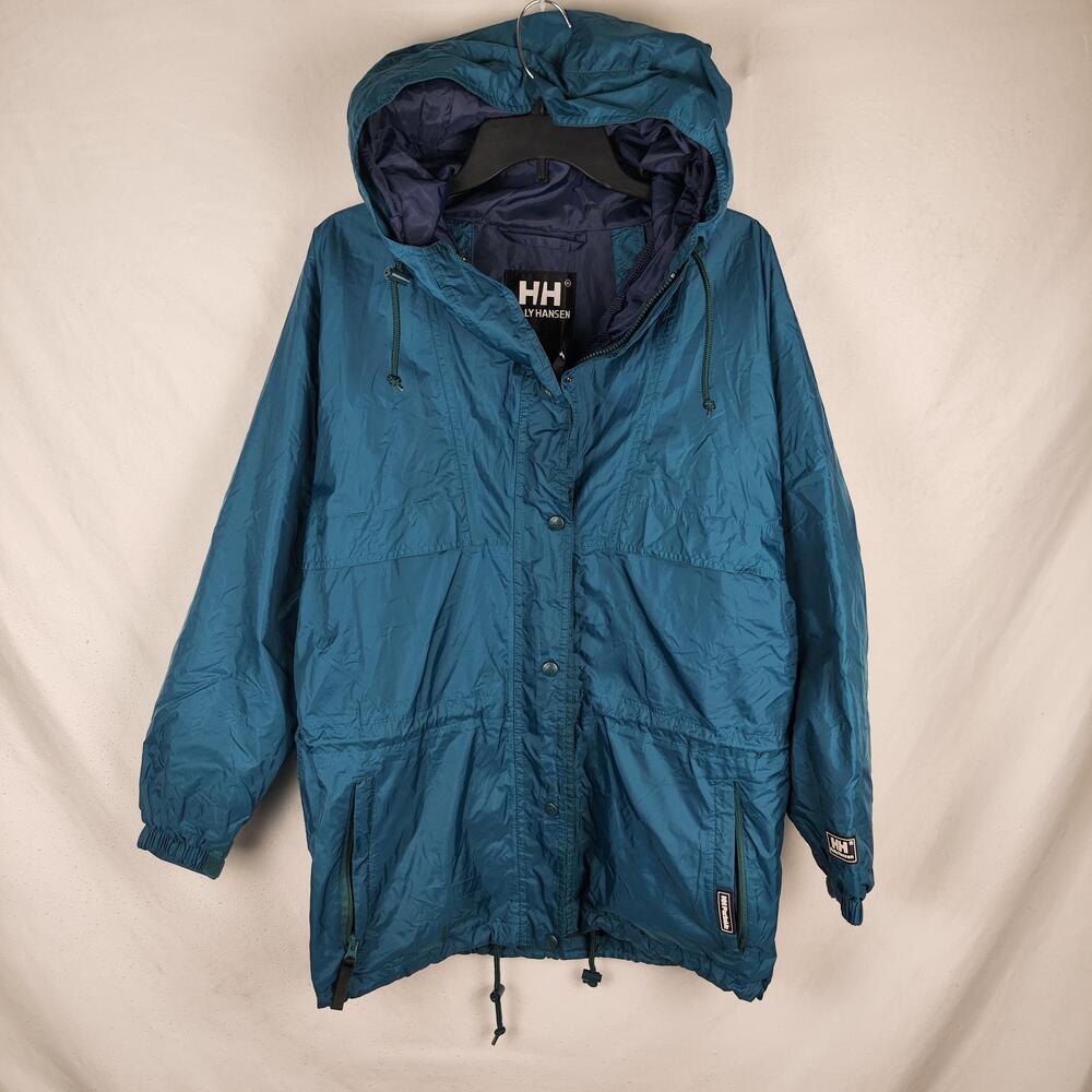 Helly Hansen Jacket Mens Small Blue Hooded Packable Windbreaker Nylon Outdoor
